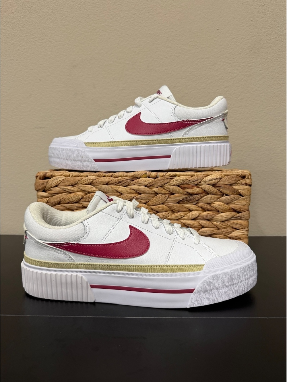 Size 7.5 - Nike Women’s Court Legacy Lift “White Team Gold” - Picture 1 of 6